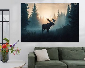 Eland in mistig bos van Imperial Art House