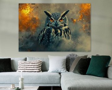 Hibou sur fond de feu sur Imperial Art House