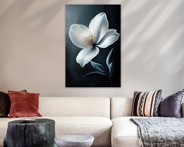 Pure Elegantie - Minimalistische Witte Bloem van Eva Lee