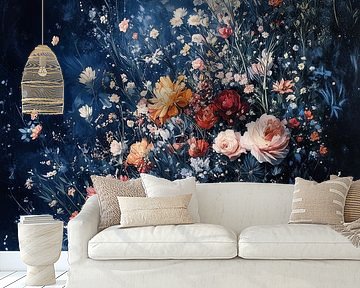 Nachtelijke Bloemenweelde - Elegantie in Blauw van Eva Lee