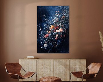 Nachtelijke Bloemenweelde - Elegantie in Blauw van Eva Lee