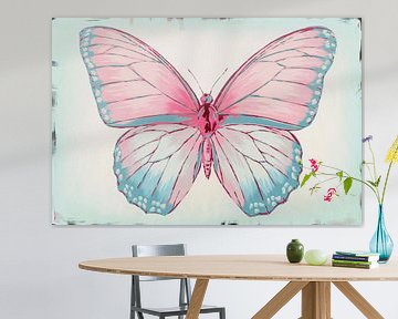 Vlinder in roze en blauw van Imperial Art House