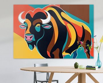 Kleurrijke Pop Art Stier van Imperial Art House
