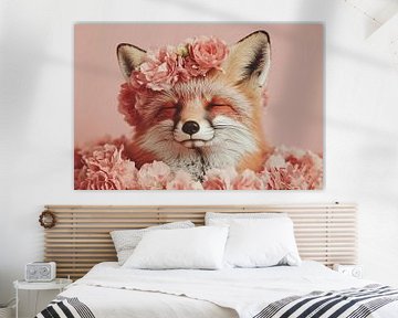 Schattige vos met bloemenkrans van Imperial Art House