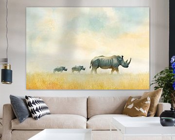 Rhinos in the savannah painting by Imperial Art House