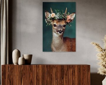 Hert met bloemenkroon portret van Imperial Art House