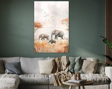 Olifantenfamilie in de savanne van Imperial Art House