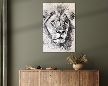 Detailed black-and-white lion portrait by Imperial Art House