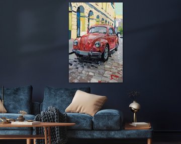 Klassieke rode auto in stad van Imperial Art House