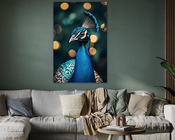 Vibrant peacock with intense gaze