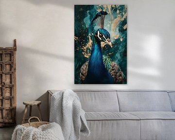 Elegant peacock with gold details