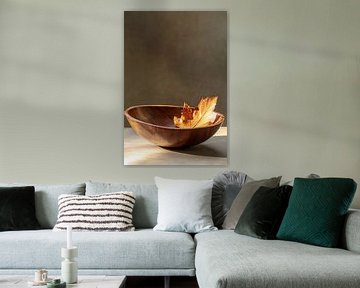 Autumn leaf in wooden bowl by Imperial Art House