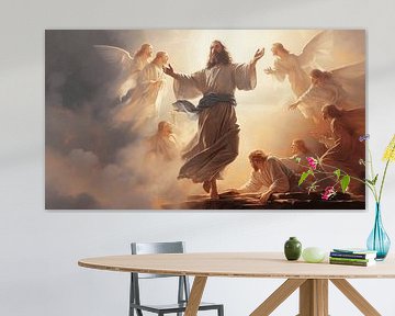 Schilderij van Jezus Christus in een wit gewaad met engel aquarel kunst ontwerp van Animaflora PicsStock