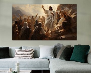 Painting of Jesus Christ in a white robe speaking to his disciples. Watercolour art design by Animaflora PicsStock