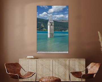 de kerktoren in het meer van Reschen van Peter Eckert