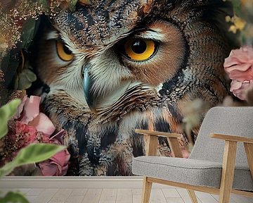Owl among flowers and leaves by Imperial Art House