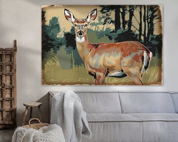 Vintage hert in bos schilderij van Imperial Art House