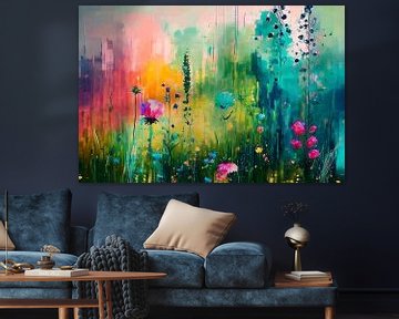Schilderij van bloemenveld met kleurrijke wilde bloemen van Studio Pieternel