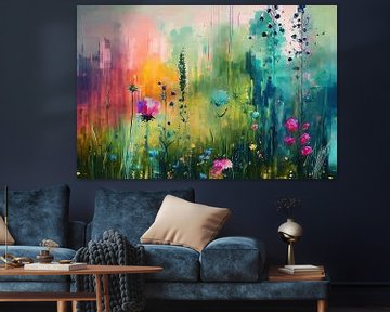 Schilderij van bloemenveld met kleurrijke wilde bloemen van Studio Pieternel