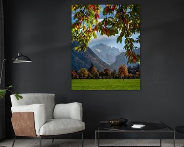 Autumn in Interlaken, Switzerland with Colourful Foliage Framing the Majestic Alps van Arda Acar