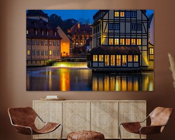 Maisons à colombages à Bamberg de nuit, Haute-Franconie, Bavière, Allemagne, Europe