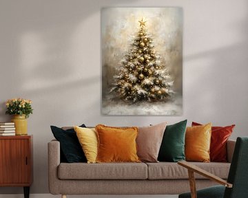 Gouden Kerstboom in Sneeuw van Your unique art