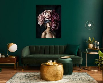 Vrouwelijk Portret met Romantische Bloemen van Your unique art