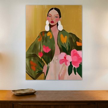 Kleurrijk modern en abstract portret in warme kleuren van Carla Van Iersel