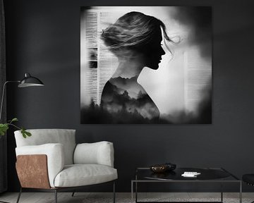 Double exposition, femme, nature, média...