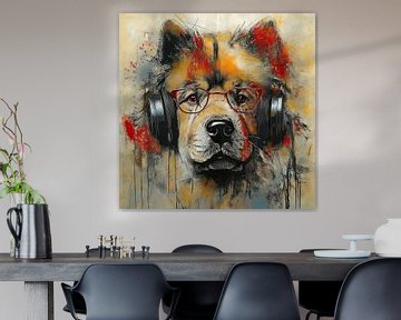Chow chow with headphones and glasses (dog) by Marjolein Deelen