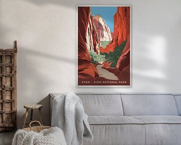 Utah - Zion National Park Vintage Reisposter van Poster Art Shop