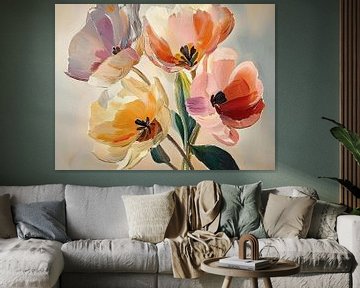 Schilderij Tulpen | Vibrant Petals Unfolding van De Mooiste Kunst