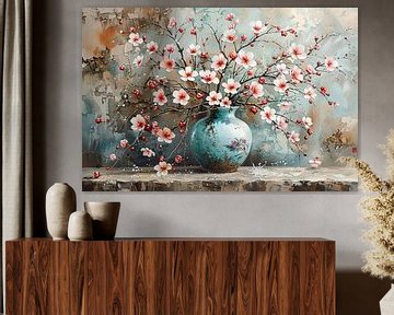 Winter Stilleven Bloemen | Icy Blossoms in Serene Blues van Kunst Kriebels