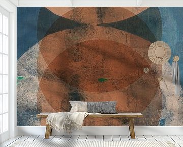 Abstract geometric shapes in terracotta brown, blue, white. by Dina Dankers