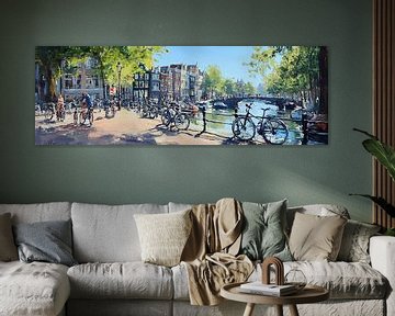 Schilderij van Amsterdam (met fietsen) van Abstract Schilderij