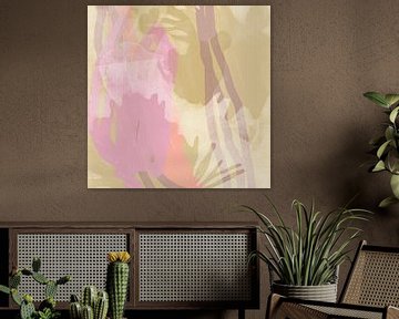 Abstracte organische vormen in pastelkleuren. Roze en beige. van Dina Dankers