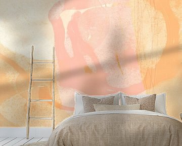 Abstract organic shapes in pastel colors. Orange, pink, white.