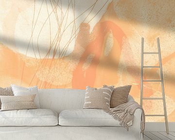 Abstract organic shapes in pastel colors. Light orange, soft yellow, white.