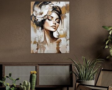 Elegante Bloemportret in Goudtinten van Your unique art
