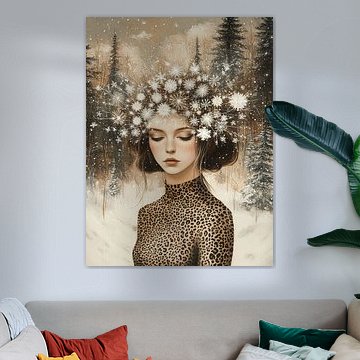 Flocons de neige et forêt d'hiver