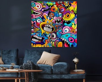 Vibrant Graffiti with Abstract Cartoon Characters von artefacti