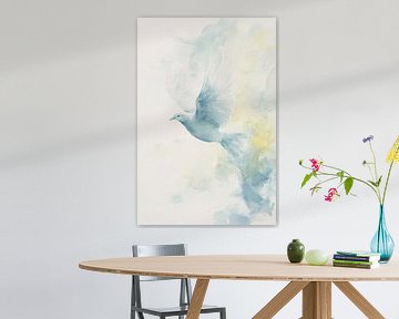 Serene aquarel van vliegende vogel van Imperial Art House