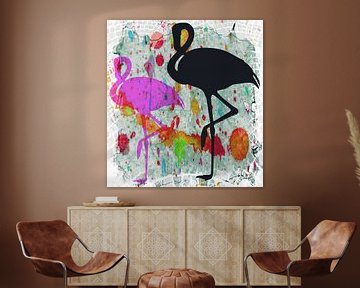 Flamingo  grunge Art van Nicky`s Prints