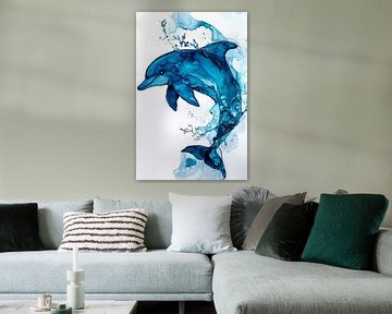 Dauphin à l'aquarelle bleue