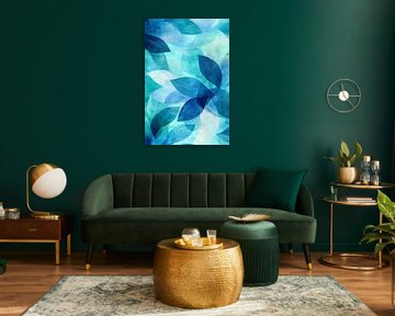Blauwgroene bladeren aquarel kunst van Imperial Art House