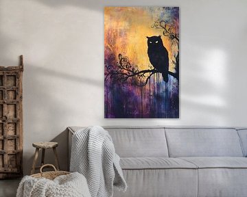 Uil silhouet op tak kunstwerk van Imperial Art House