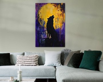 Wolf silhouet voor volle maan van Imperial Art House