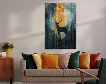 Silhouet hert in gouden mist van Imperial Art House