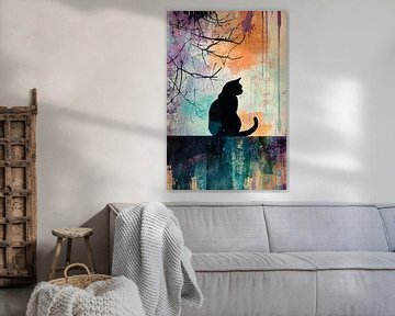 Kat silhouet kleurrijke achtergrond van Imperial Art House