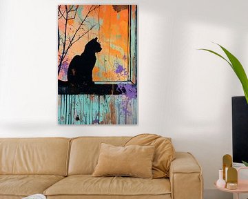 Kat silhouet kleurrijke achtergrond van Imperial Art House